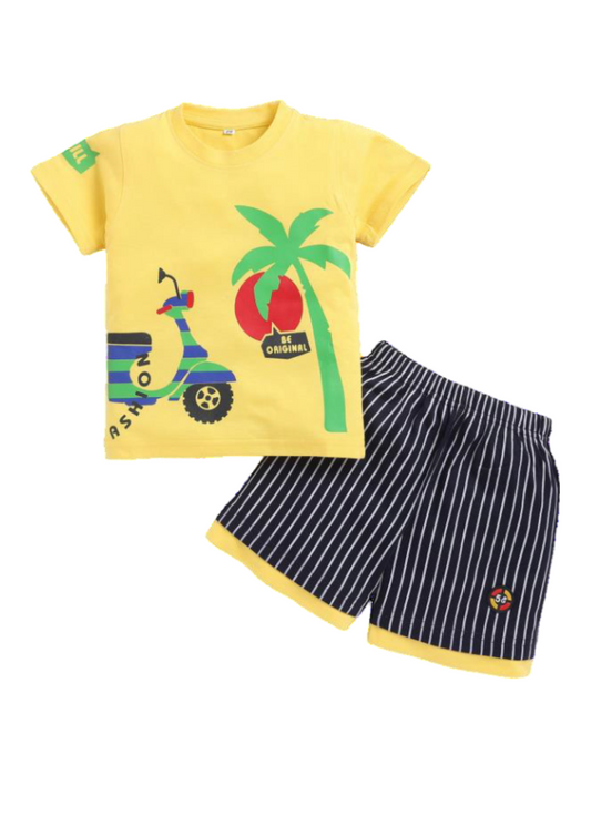 Yellow T-shirt with Striped Short