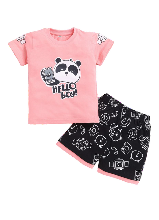 Pink Panda T-shirt with Black Short